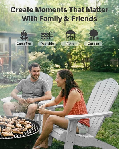YEFU Oversized Plastic Adirondack Chair Set of 4 with Cup-Holder, Weather Resistant, Poly Lumber Outdoor Chairs Duty Rating Widely Used in Patio, Lawn, Outside, Deck, Garden Chair-White
