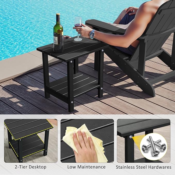 Adirondack Outdoor Side Table, 16.6" Small Patio End Table, 2-Tier HDPE Plastic Table for Poolside Porch Garden - Photo 9