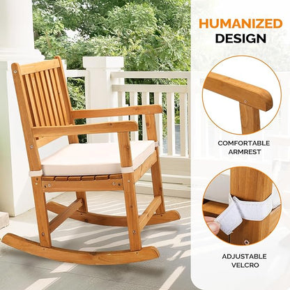 VINGLI Oversized Rocking Chair, Wooden Rocking Chair with High Back, Outside Porch Rocking Chair for Patio, Yard, Garden, 550 LBS, Teak (Teak, 1 PC)