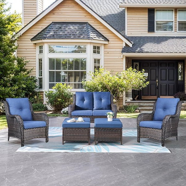 Belord Outdoor Wicker Furniture 5 Pieces Patio Furniture Set Patio Wicker Chairs with Ottomans Conversation Set for - Photo 1