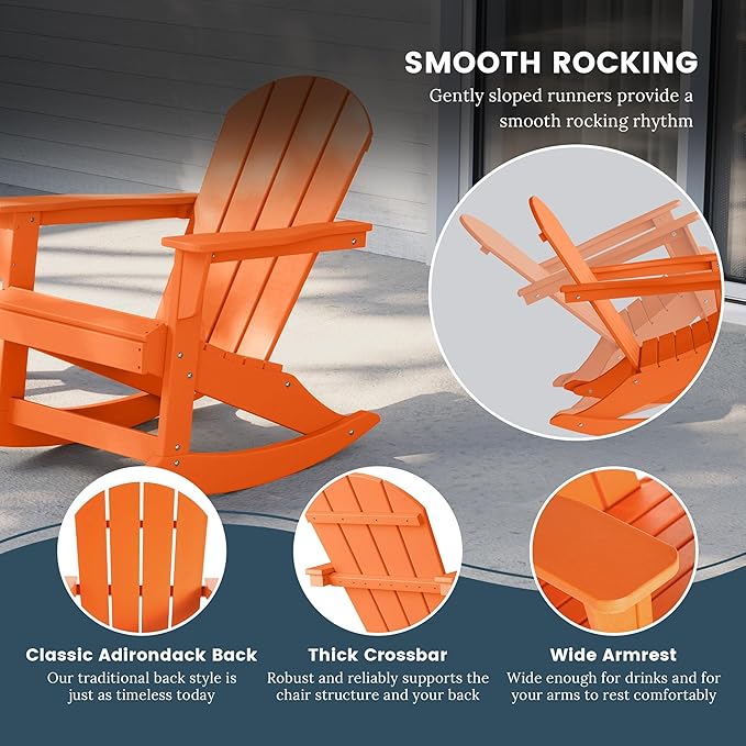 WO WESTIN OUTDOOR HDPE Laguna Outdoor Rocking Poly Adirondack Chair (Set of 2), Orange