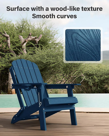 YEFU Adirondack Chairs Set of 6 for Patio: Folding Plastic Fire Pit Chair with Cup Holders & Adjustable Backrest - Sturdy All-Weather HDPE for Outdoor Pool Lawn - Easy Assembly(Navy Blue)