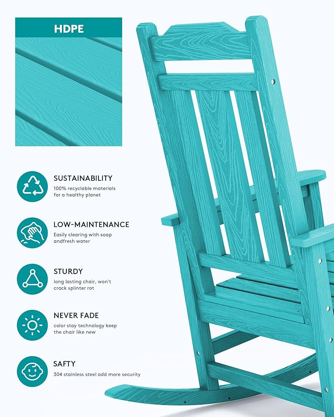 SERWALL Oversized Rocking Chair Set of 4 Outdoor, HDPE Outdoor Rocking Chair Set of 4, Aruba