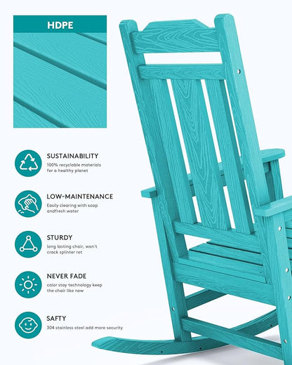 SERWALL Oversized Rocking Chair Set of 4 Outdoor, HDPE Outdoor Rocking Chair Set of 4, Aruba