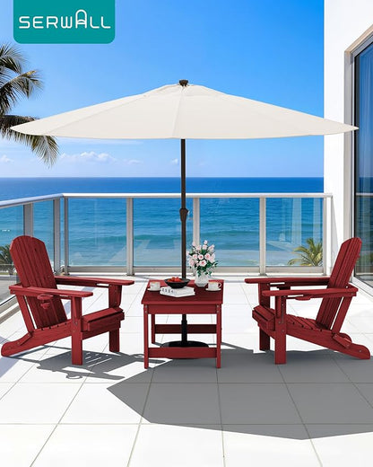 SERWALL Outdoor Coffee Table with 1.69" Umbrella Hole, HDPE Patio Coffee Table for Outside, Rectangle, Red