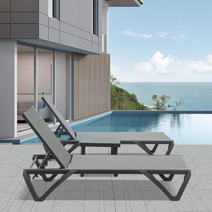 Domi Pool Lounge Chairs, Aluminum Chaise Lounge with Side Table, 5 Position Adjustable Backrest and Wheels - Photo 7