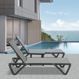 Domi Pool Lounge Chairs, Aluminum Chaise Lounge with Side Table, 5 Position Adjustable Backrest and Wheels - Photo 7
