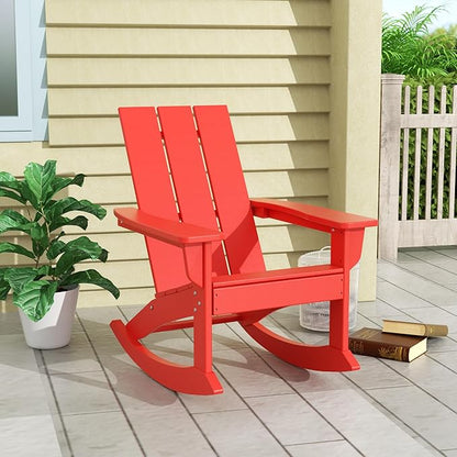 Costaelm Outdoor Adirondack Chair, All Weather Resistant Lawn Chairs Balcony Chair and Fire Pit Chairs, Patio Chair Outdoor Porch Rocking Chair High Back HDPE Poly Lumber, Red