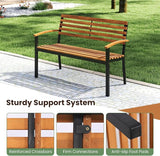 Tangkula 43" Outdoor Garden Bench, 2-Person Acacia Wood Bench with Heavy-Duty Metal Frame - Photo 8