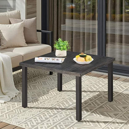 ONBRILL Small Outdoor Coffee Table, 28 Inch Square Patio Coffee Table, Metal Coffee Table for Porch, Backyard, Poolside, Balcony - Brown