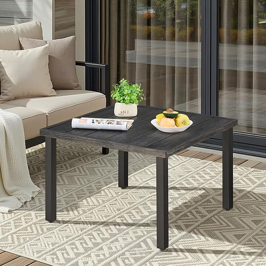 ONBRILL Small Outdoor Coffee Table, 28 Inch Square Patio Coffee Table, Metal Coffee Table for Porch, Backyard, Poolside, Balcony - Brown