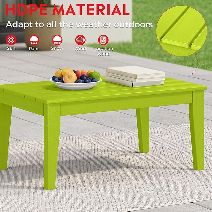 Costaelm Adirondack Outdoor Coffee Table, HDPE Drink Table Weather Resistant, Patio Porch Accent Balcony Table Outdoor End Table for Pool, Seaside, Backyard, Lime