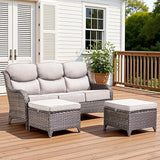 3 Pieces Patio Sofa Set with 6" Thick Cushions, High Back Wicker Sectional Outdoor Sofa with Ottomans - Photo 1