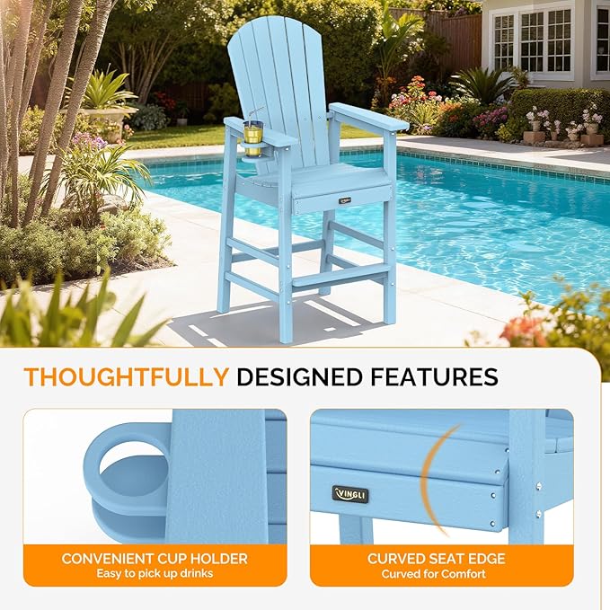 VINGLI Tall Adirondack Chairs Set of 2, All-Weather Plastic Adirondack Chair with Cup Holders - Photo 4
