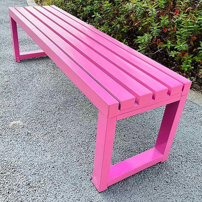 Outdoor Garden Bench, 3.3ft 3.9ft 4.9ft 5.9ft Metal Patio Benches Weatherproof Outside Backless Bench Front Porch Seat Outdoor for Park, Yard, Lawn and Backyard Outside Chair(Pink,4.9ft)