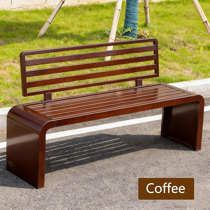 Metal Garden Bench, Outdoor Benches Weatherproof 100/120/150/180 Cm Patio Bench with Backrest, Park Benches Seat for Outside Picnic Yard Front Porch Outdoor Furniture Deco(Coffee,150 cm/59 in)