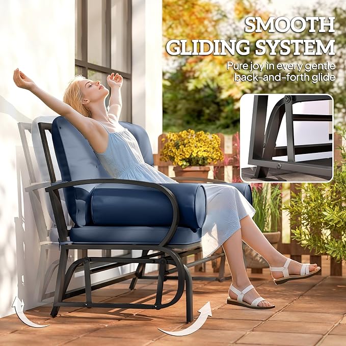 Outsunny Swing Glider Rocking Chair, Double Patio Bench, 2 Person Loveseat with Steel Frame, Cushions, Pillow Armrests - Photo 4