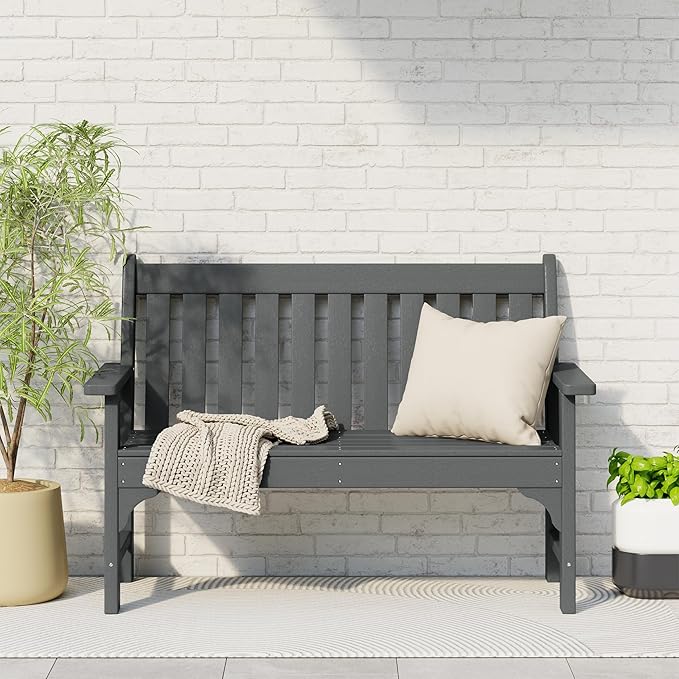 Costaelm Garden Bench, Farmhouse Park Front Porch for Entryway Bench Outdoor Seating Low Bench Patio Bench Outside/Indoor, Gray