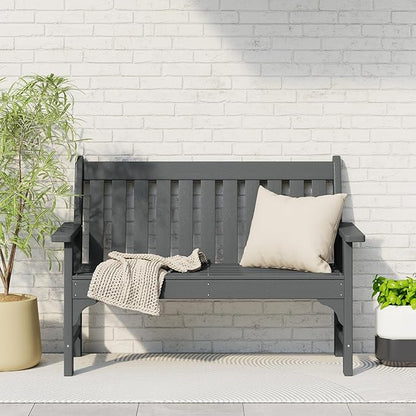 Costaelm Garden Bench, Farmhouse Park Front Porch for Entryway Bench Outdoor Seating Low Bench Patio Bench Outside/Indoor, Gray