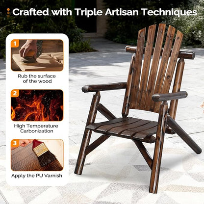 VINGLI Solid Wood Adirondack Chair Outdoor Patio Furniture Fire Pit Chairs, Heavy Duty Backyard Seating Armchair Deck Garden Lawn Patio (Carbonized, 1 PC)