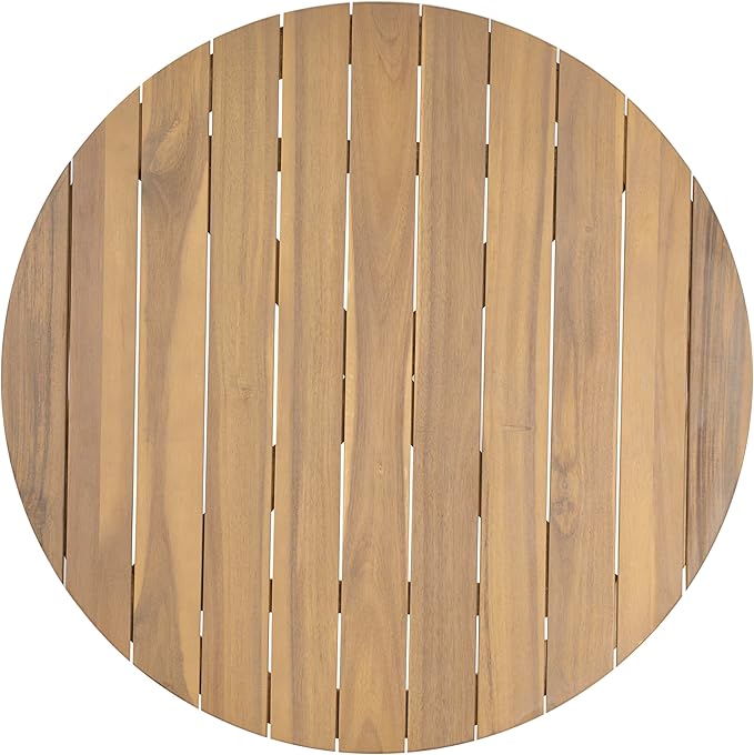 GDFStudio Verona Outdoor Round Coffee Table, Solid Acacia Wood Patio Furniture, Natural Weather-Resistant Finish, 31.5" Diameter Outdoor Center Table for Garden, Deck, Balcony, or Porch Use