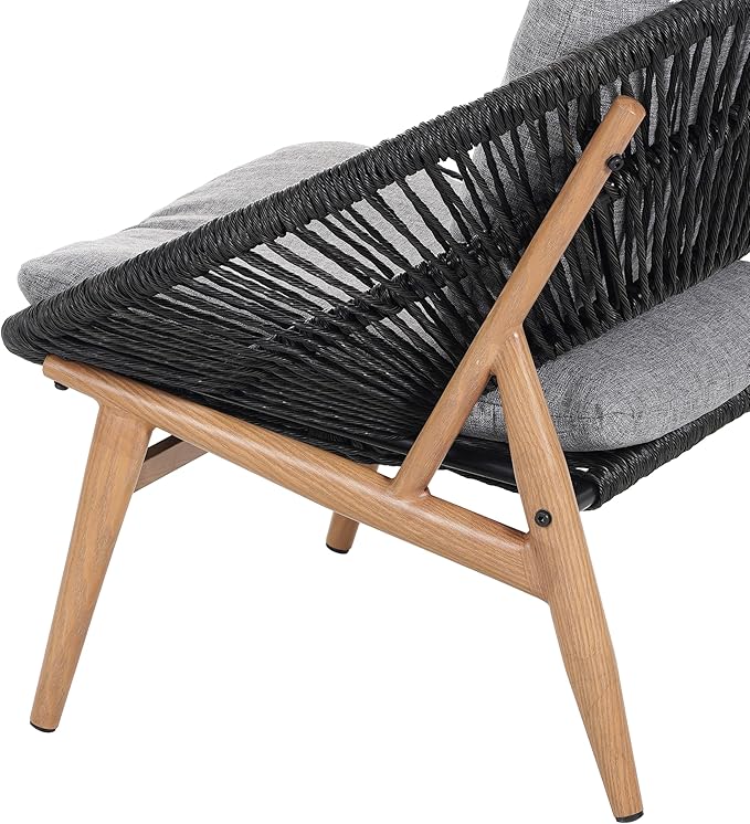 Merax Outdoor Wicker Papasan Chair, Rattan Patio Papasan Egg Lounge Chair with Cozy Cushion, Low Seat Round Chair for Backyard Balcony Garden Poolside, Sunroom Furniture, Easy Assembly, Grey