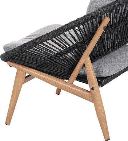 Merax Outdoor Wicker Papasan Chair, Rattan Patio Papasan Egg Lounge Chair with Cozy Cushion, Low Seat Round Chair for Backyard Balcony Garden Poolside, Sunroom Furniture, Easy Assembly, Grey