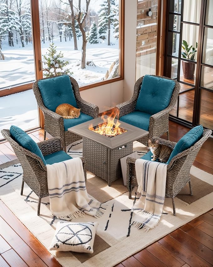 Patio Wicker Chairs Outdoor Furniture Chair - Set of 4 Outside All Weather Lawn Dining Brown Rattan Armchair with High - Photo 2