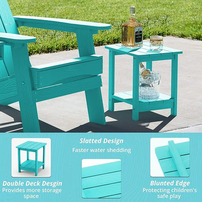 LUE BONA Adirondack Outdoor Side Table, 2-Tier Aruba Blue HDPS Patio End Table Weather Resistant, Outdoor Morden Side Table for Patio, Pool, Porch