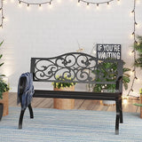 PHI VILLA 50" Patio Park Garden Outdoor Metal Black Bench for Yard Porch - Photo 1