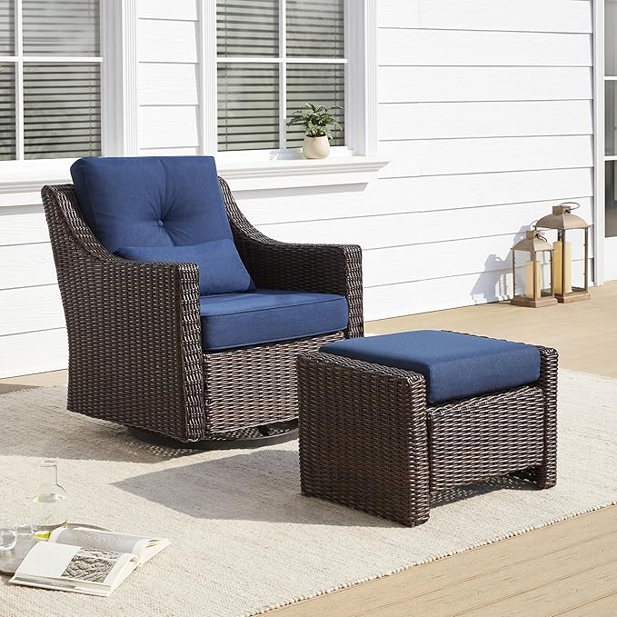 CHITA 2 Pieces Patio Wicker Furniture Set, Outdoor Rattan Bistro Set with Rocking Swivel Chair - Photo 1