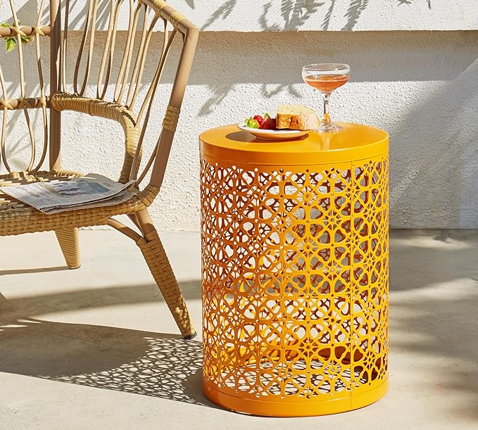 HFHOME Set of 3 Heavy-Duty Round End Side Table, Coffee Table for Indoor Multifunctional Use, Outdoor Decorative Garden Stool Plant Stand, Orange