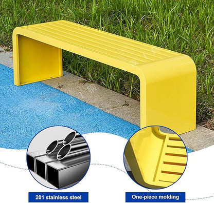 201 Stainless Steel Outdoor Bench, Weather Resistant Metal Park Bench, No Backrest Patio Seating, Colorful Modern Benches for Garden, Park, Patio, Deck, Backyard, Entryway (Pink,120cm/47in)