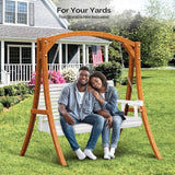 VINGLI XL Size Patio Wooden Porch Swing Outdoor with Cup Holders - Photo 6