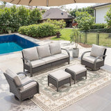 Belord 5-Piece Outdoor Patio Furniture Set All-Weather Wicker Couch with Swivel Rocker Outdoor Chairs and - Photo 1