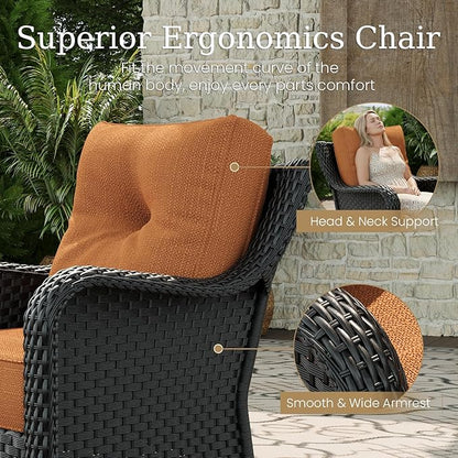 9 Piece Patio Furniture Set, All-Weather Wicker Outdoor Conversation Set with Swivel Rocking Chair and 6 Inch Thick Cushions