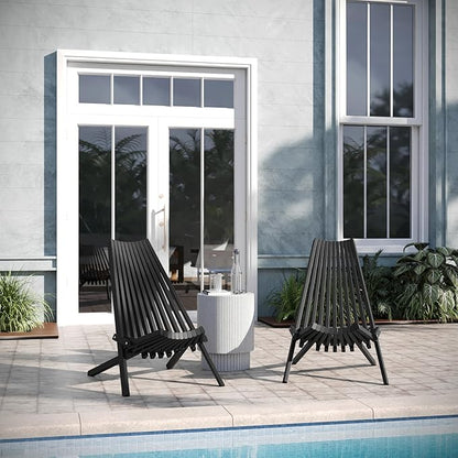 EMMA + OLIVER Durham Folding Chair for Indoor/Outdoor Use, Weather-Resistant Acacia Wood Construction, Low Profile Lounge Chair, Perfect for Sunroom/Patio, Black