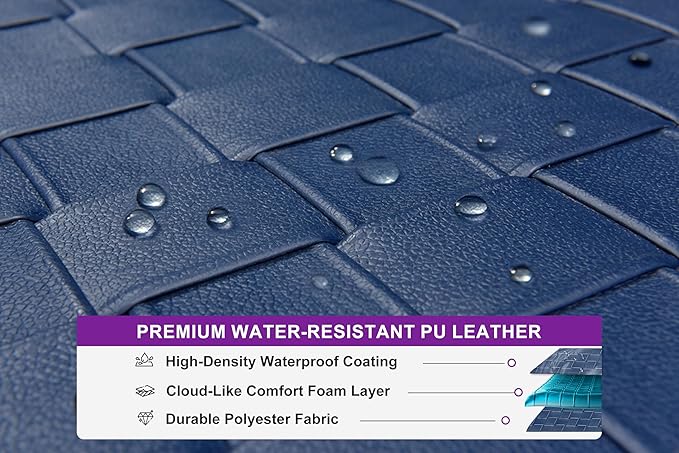 PURPLE LEAF Outdoor Chaise Lounge Set of 2, PU Leather Patio Lounge Chair Aluminum Pool Lounge Chairs with 5-Position Adjustable Backrest for Pool, Deck, Garden, Sunbathing, Navy Blue