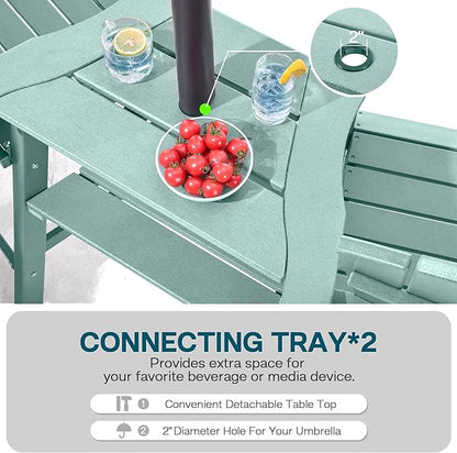 Tall Adirondack Chairs Set of 2, HDPE Balcony Chair with Double Connecting Tray, Weather Resistant Outdoor Adirondack Bar Stools for Patio, Deck, Patio, Backyard, Balcony.(Lake Blue)