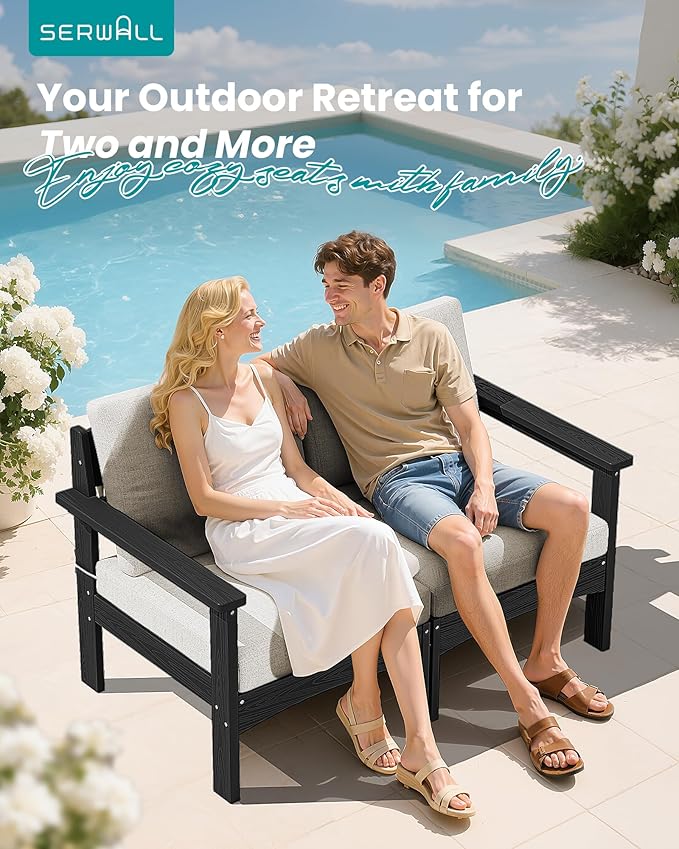 SERWALL HDPE Patio Loveseat Sofa, 2 Pieces Single Sofa - Photo 2