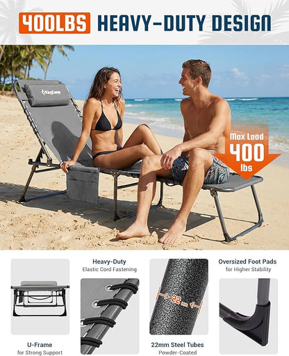KingCamp Lounge Chair Outdoor,400LBS Tanning Chairs for Outside,Adjustable 5-Position Patio Lounge Chair Sunbathing Chase Lounge Chair Outdoor for Outside Beach Patio Sun Bathing Pool Backyard
