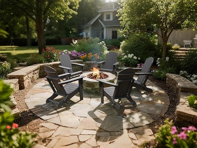 Fire Pit Chairs, HDPE Folding Adirondack Chairs Weather Resistant - Photo 2