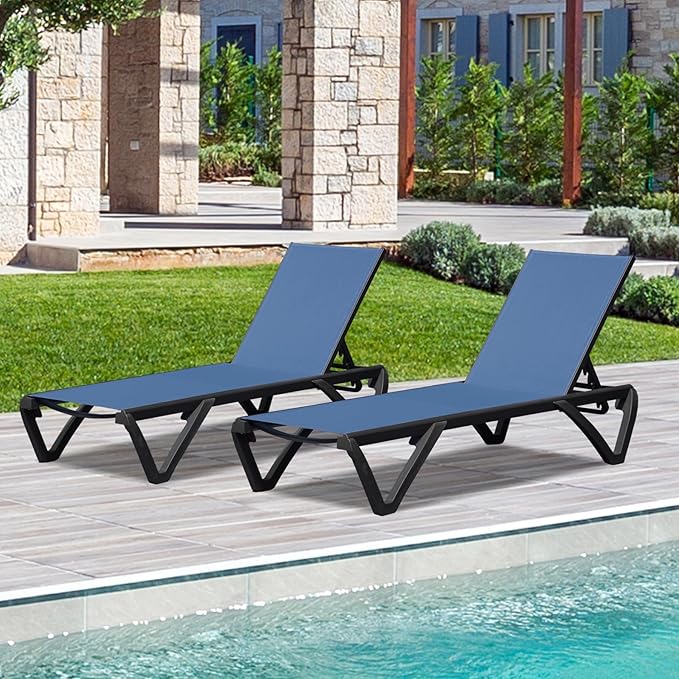 Domi Pool Lounge Chairs Set of 2, Aluminum Chaise Lounge Outdoor with Side Table - Photo 1