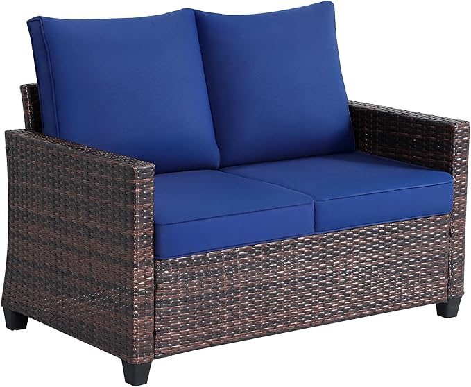 Outdoor Loveseat, All-Weather Patio Deep Seat 2-Seater Rattan Sofa with Water Resistant Cushions for Balcony, Backyard - Photo 1