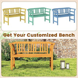 Tangkula Acacia Wood Outdoor Bench with Slatted Backrest, 2-Person Patio Wood Bench with Curved Armrests, Slatted Seat - Photo 7