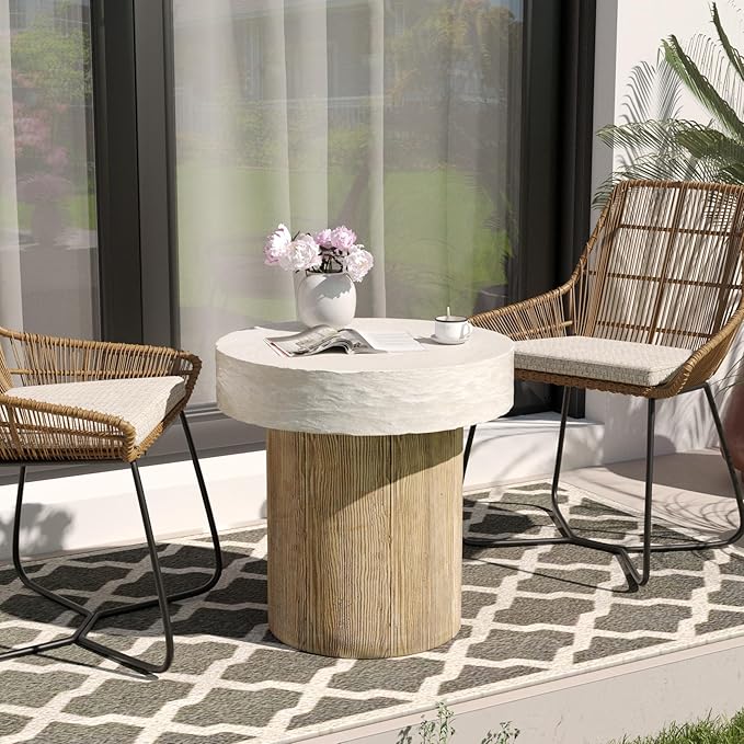 SUNBURY Outdoor Concrete Coffee Table, 20" W Patio Dining Table, Outdoor MgO Table Round in Antique Beige Coffee Table for Patio, Garden, Backyard