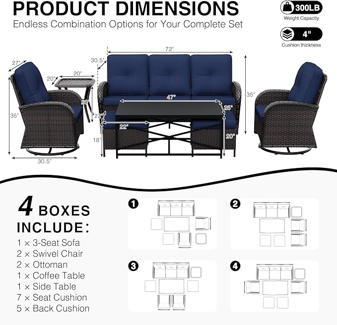 Joyside Wicker Patio Furniture Set, 7 Piece Outdoor Furniture Set with Thickened Cushions, High Back, Deep Seating - Photo 2