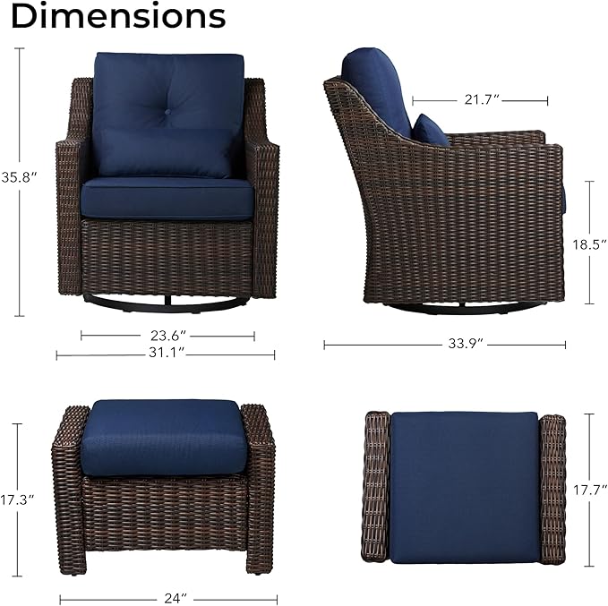 CHITA 2 Pieces Patio Wicker Furniture Set, Outdoor Rattan Bistro Set with Rocking Swivel Chair - Photo 6