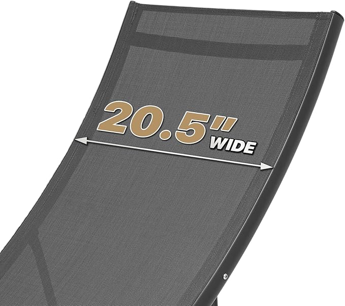 MoNiBloom Outdoor Chaise Lounge Set of 3, Black Aluminum Frame Adjustable Lounge Chairs with Folding Side Table, Breathable All Weather Wavy Sun Lounger for Reading and Sunbathing, 350 Lbs Capacity