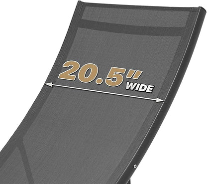 MoNiBloom Outdoor Chaise Lounge Set of 3, Black Aluminum Frame Adjustable Lounge Chairs with Folding Side Table, Breathable All Weather Wavy Sun Lounger for Reading and Sunbathing, 350 Lbs Capacity
